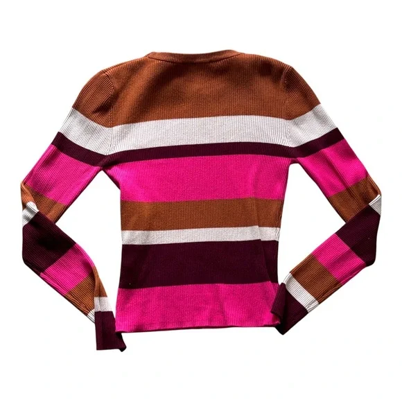 Zara Striped Ribbed Knit Sweater Multicolor Pink Brown Maroon Cream Size M - Picture 3 of 8